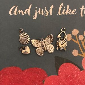 Silver Necklace Pendants, Butterfly Heart Shell and Clock EUC